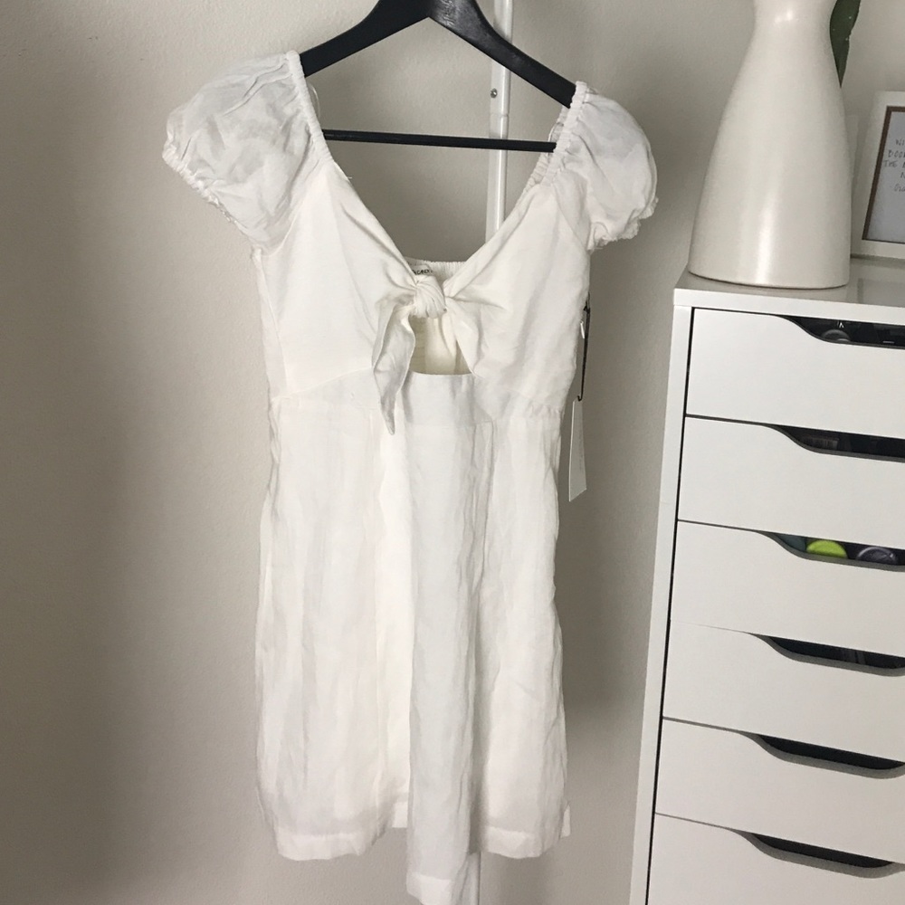 White Tie Front Short Sleeve Dress